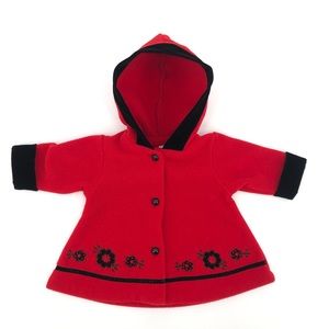 Sassy & Chic Red Pea Coat w/ Velvet Trim Size 6 Mo